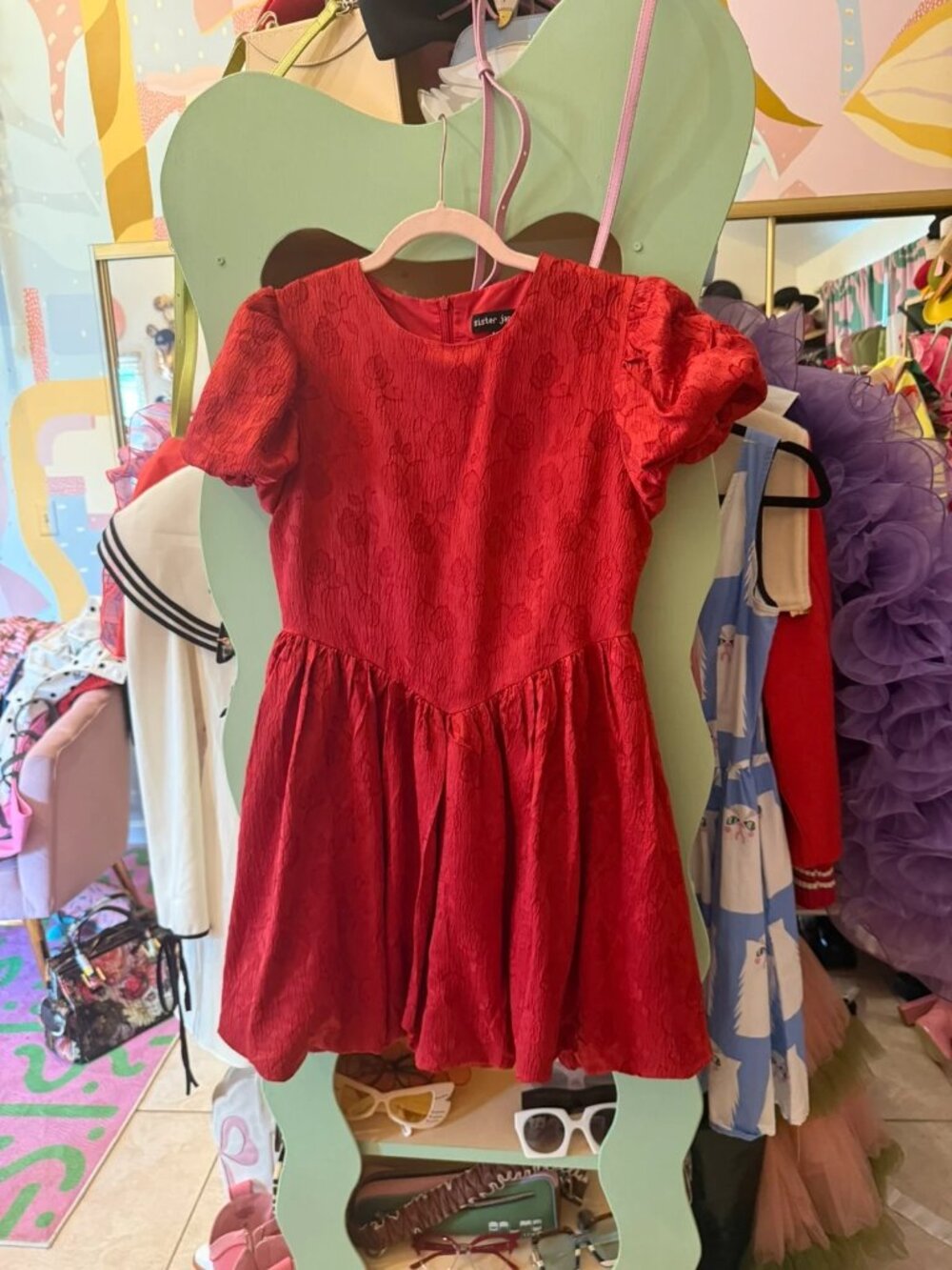 Sister Jane red floral embossed dress size medium
